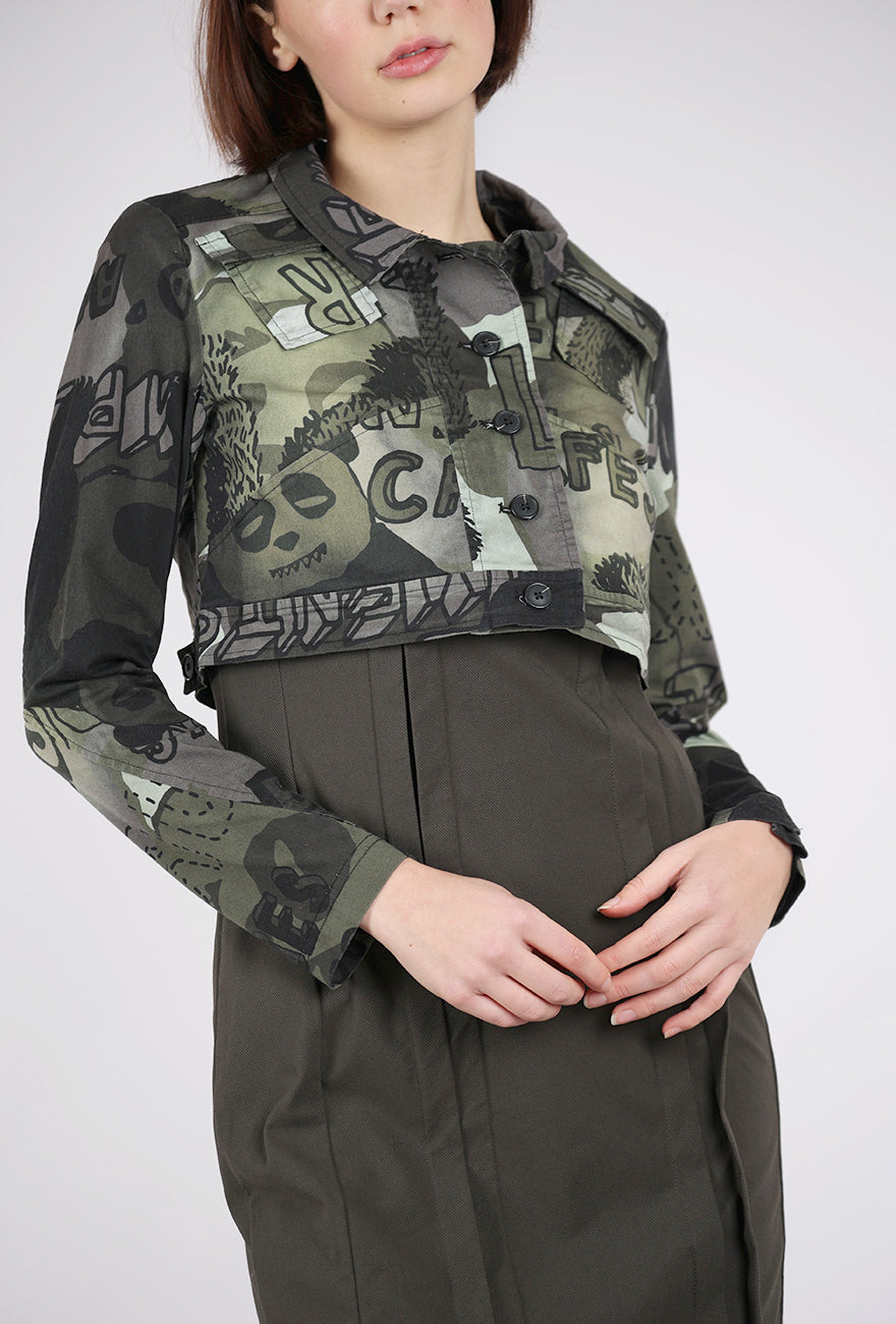 Rundholz Cropped Stretch Twill Jacket, Jungle Multi 