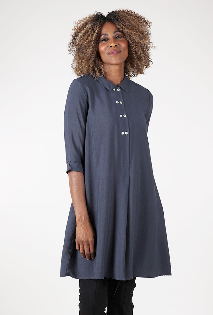 L/S Twinbutton Dress, Carbon