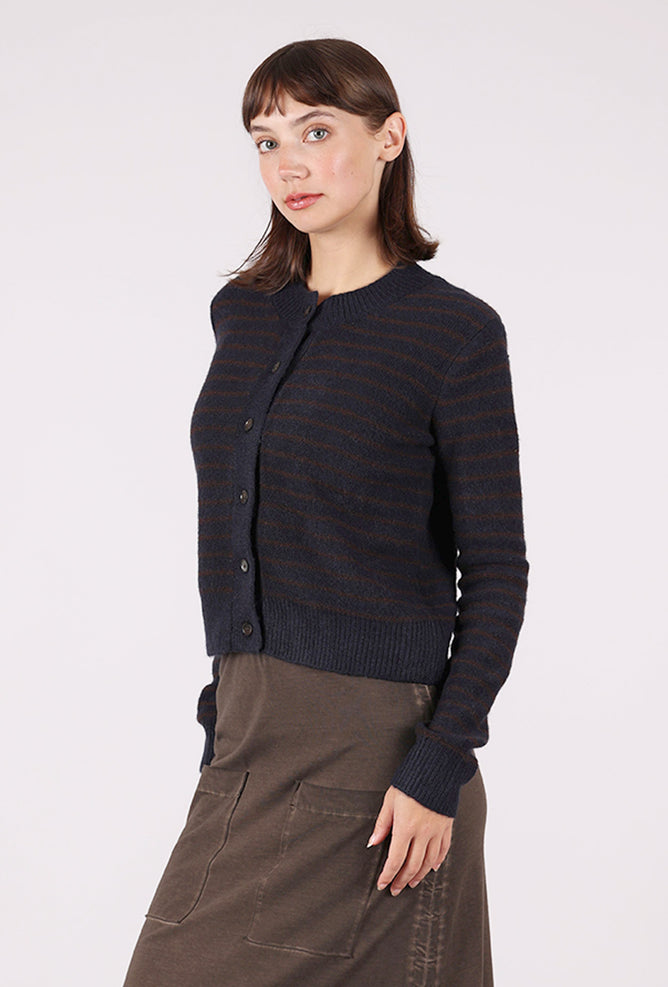 Grade & Gather Striped Button Cardie, Midnight 
