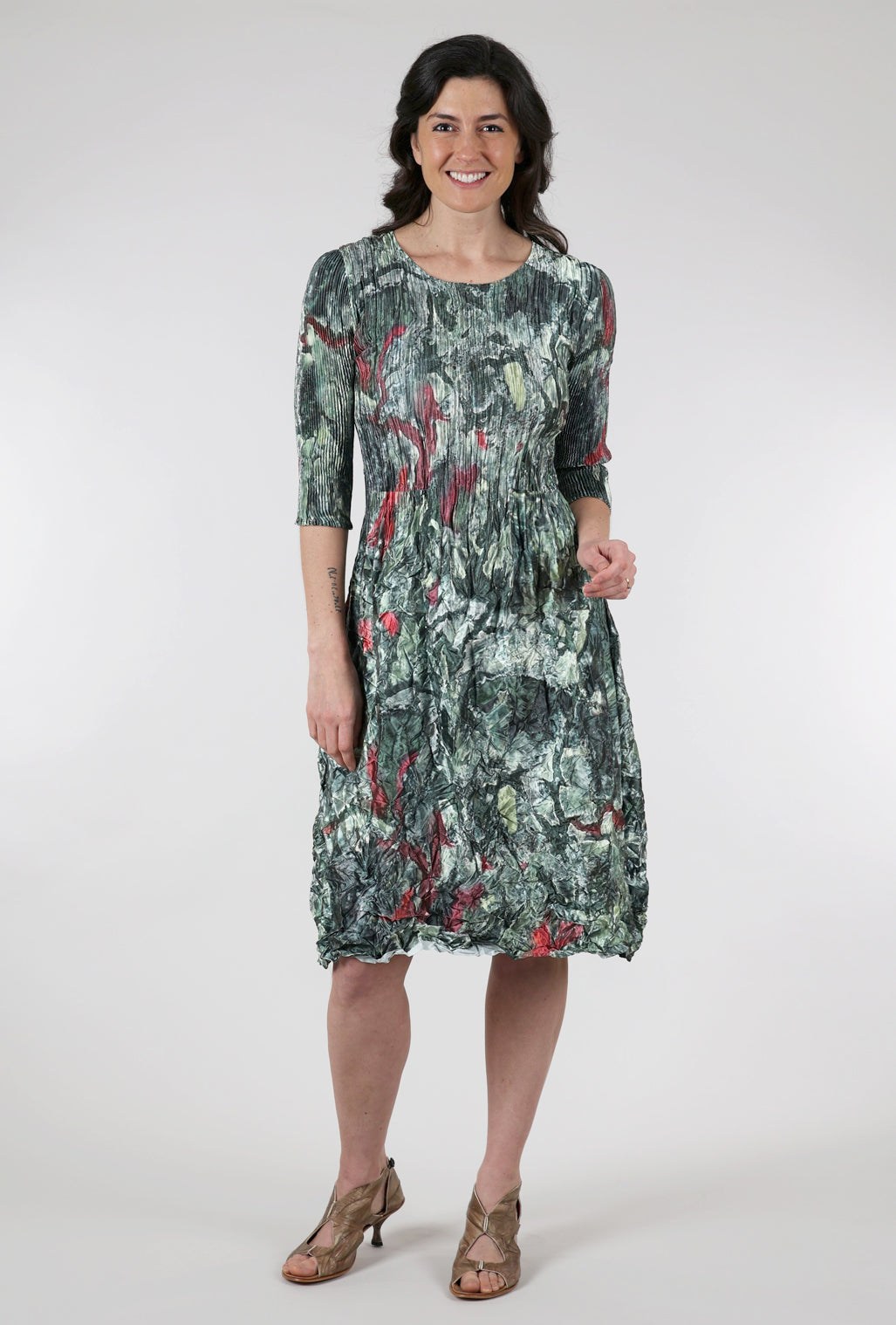 Alquema 3/4-Sleeve Smash Pocket Dress, Forest Delta 