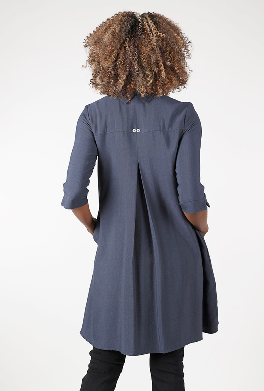 L/S Twinbutton Dress, Carbon