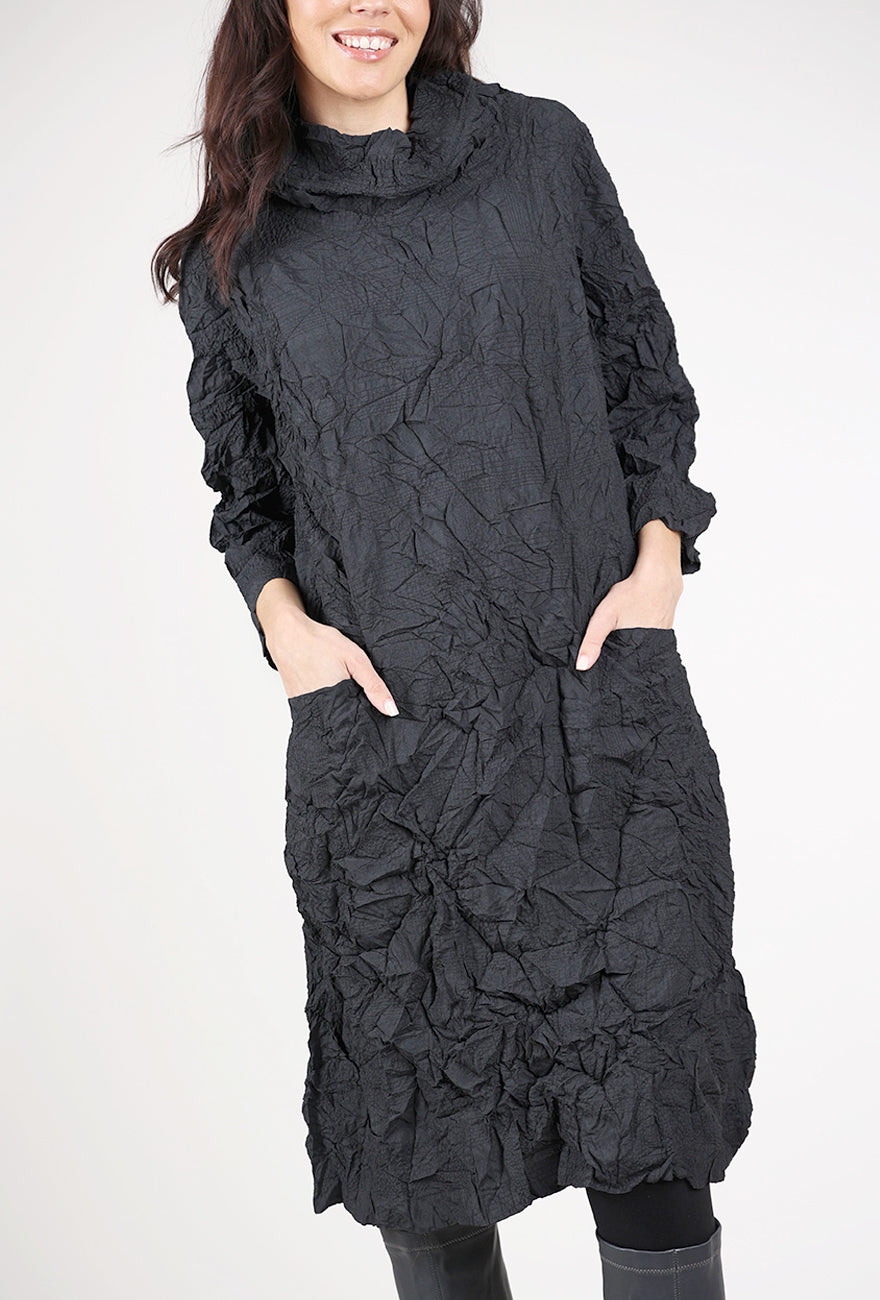 Olivia Crushed Travel Easy Cowl Dress, Black 