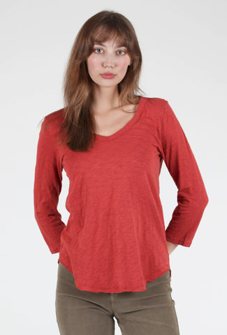 Mododoc Curved-Hem 3/4-Sleeve Tee, Rust 
