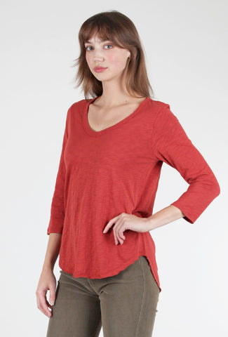 Mododoc Curved-Hem 3/4-Sleeve Tee, Rust 