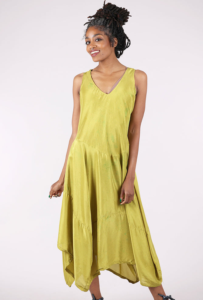 Washable Silk Messy Dye Dress, Lichen