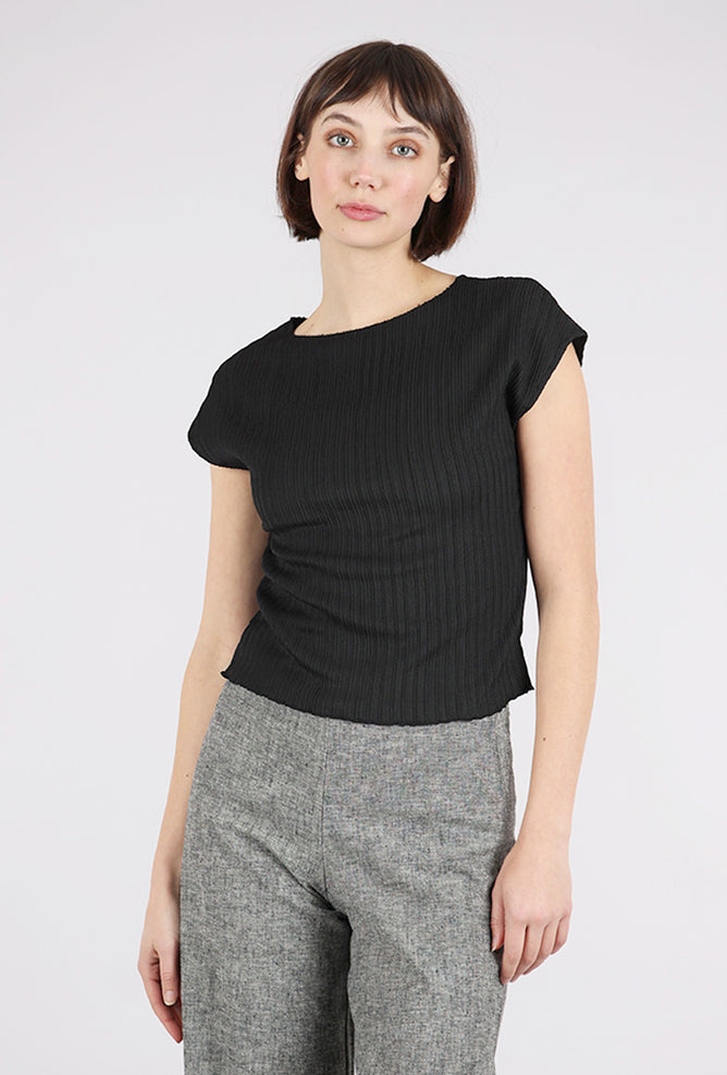 Micropleat Cap Sleeve Top, Black