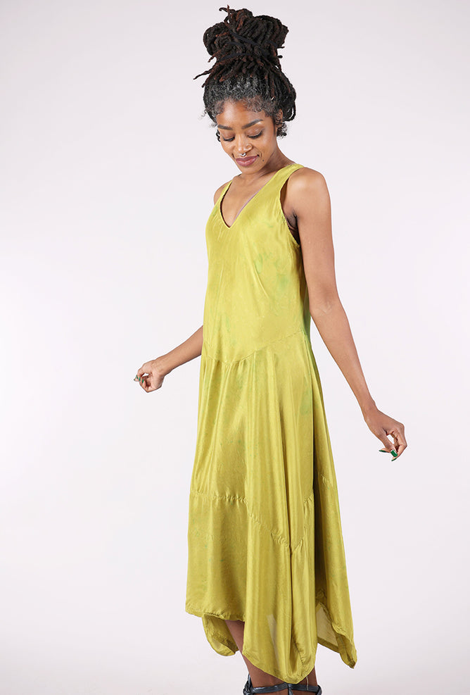 Washable Silk Messy Dye Dress, Lichen