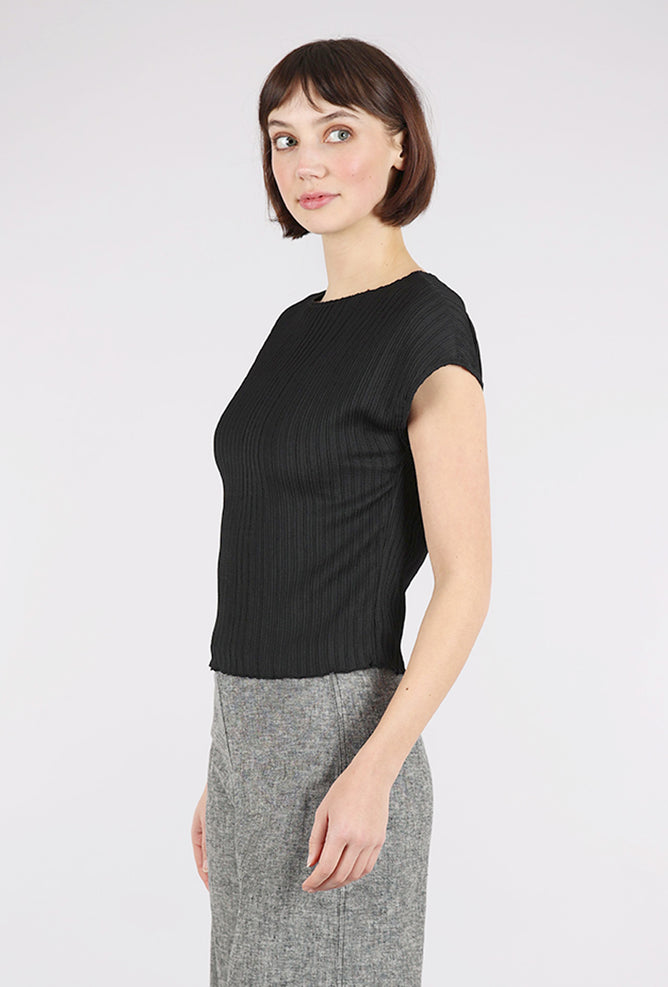 Micropleat Cap Sleeve Top, Black