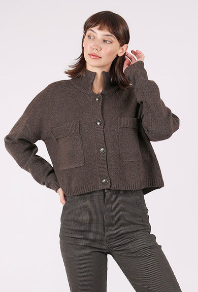 Grade & Gather High Collar Cardie, Dark Brown 