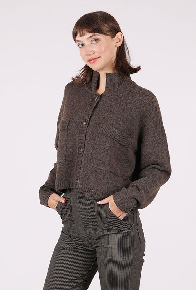 Grade & Gather High Collar Cardie, Dark Brown 
