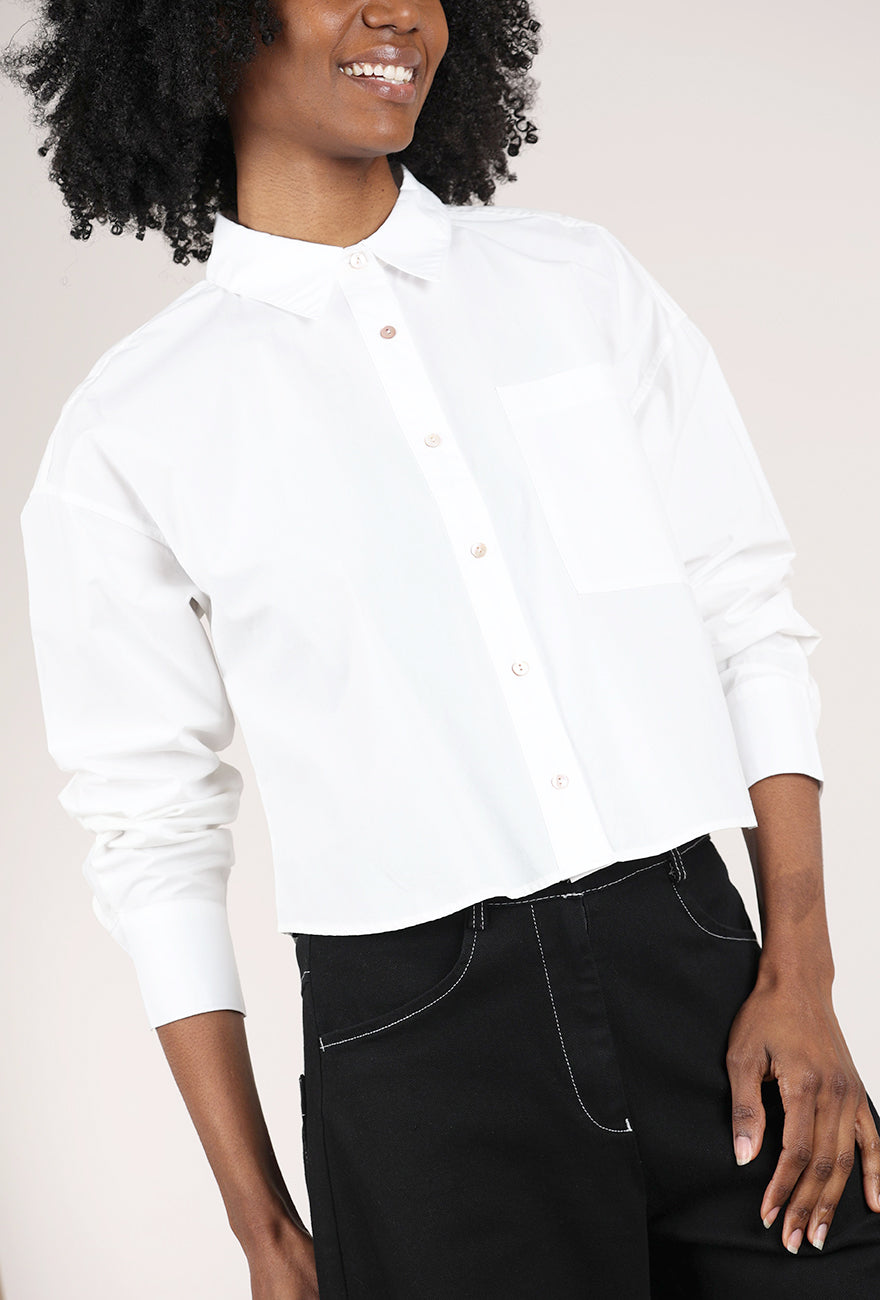 Mododoc Cropped Button-Up Shirt, White 
