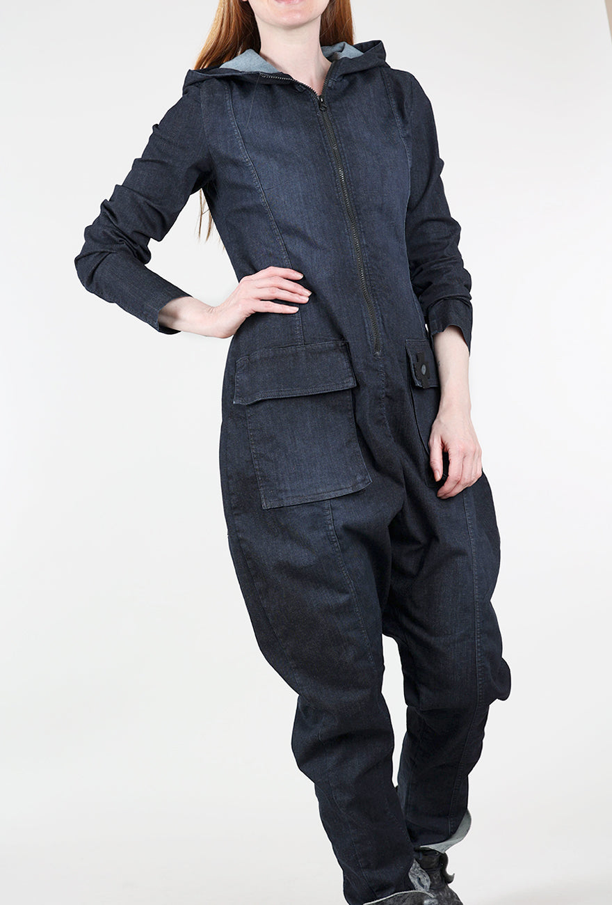 Blue Cocoon Jumpsuit, Dark Blue Angle 4
