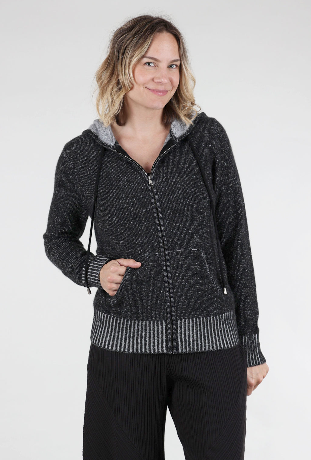 Pure Amici Marled Cashmere Hoodie, Black 