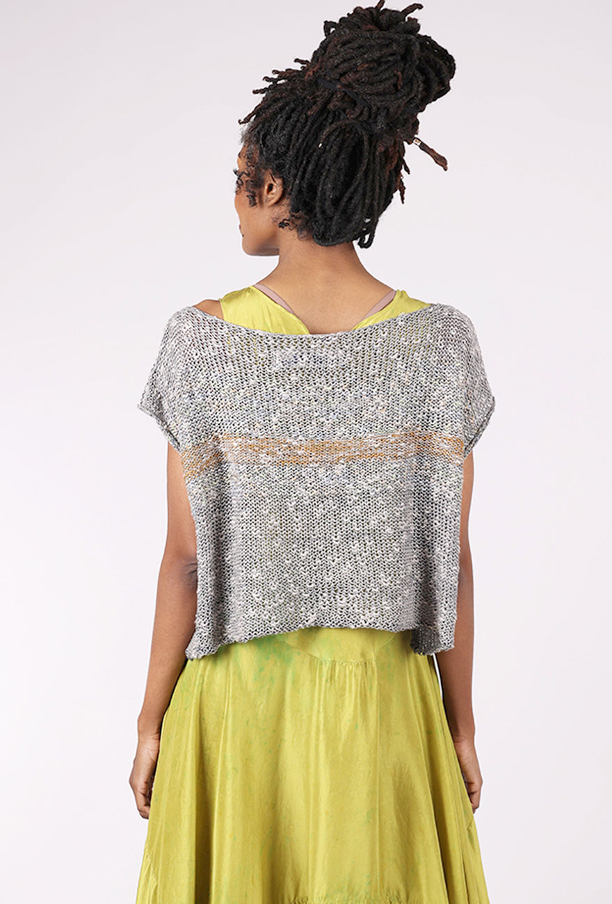 Artists & Revolutionaries Mossy Silk-Linen Hand-Knit Sweater Vest, Gray/Lichen 