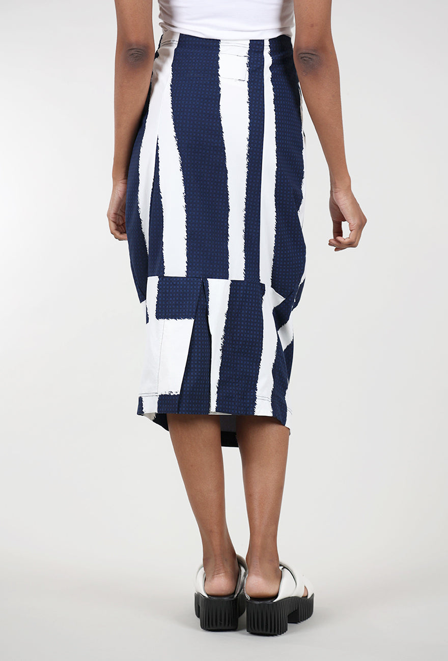 Rundholz Vertical Swoop Slim Skirt, Navy/White 