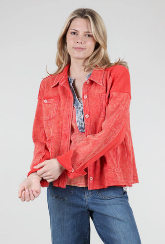 Mystree Washed Terry Shacket, Tomato Red 