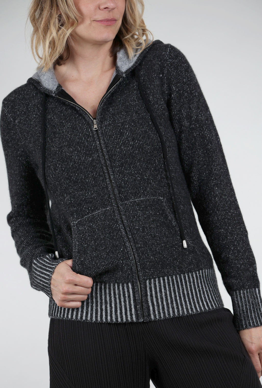 Pure Amici Marled Cashmere Hoodie, Black 