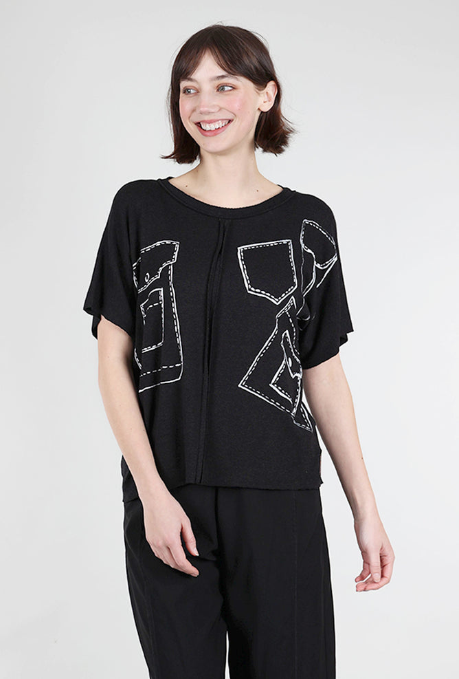 Paper Temples Pocket Print Knit Crew, Black/White 