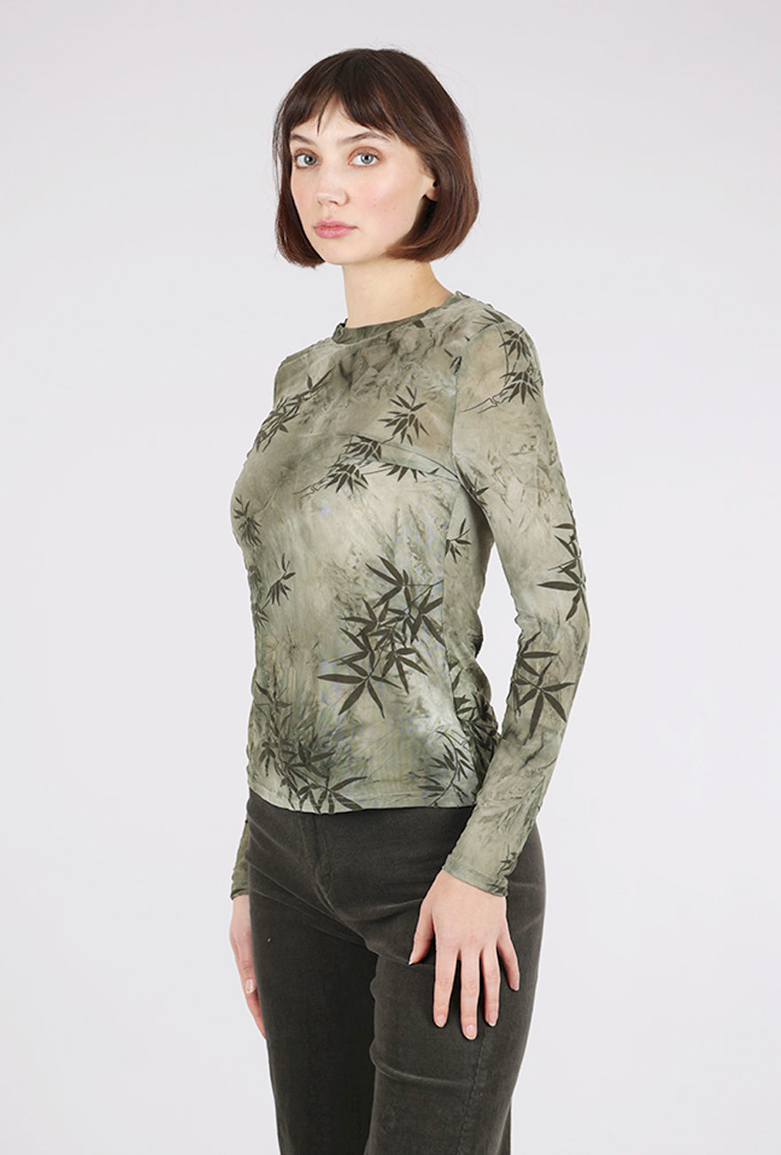 UZ Apparel Bamboo Leaf Mesh Top, Green 