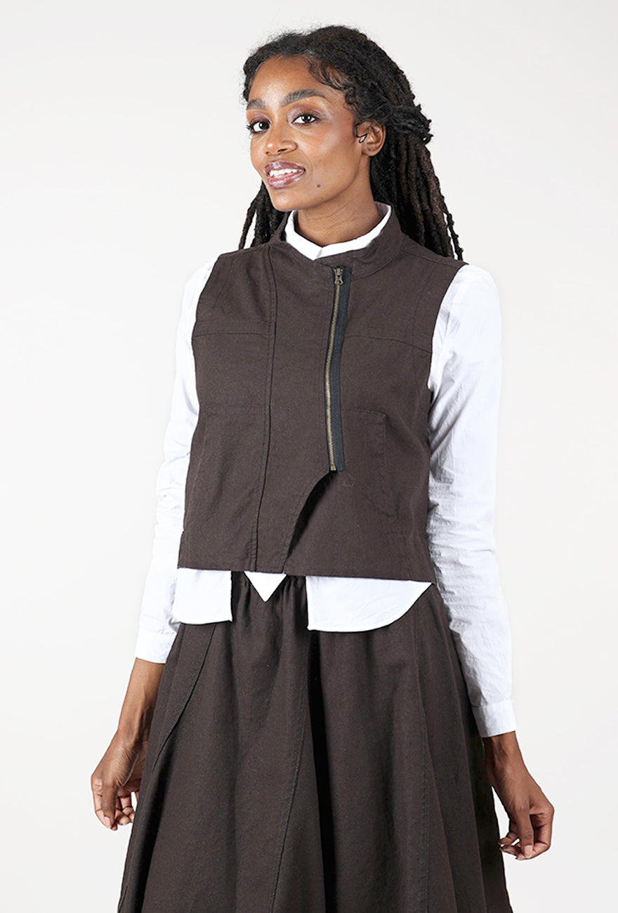 Lurdes Bergada Asym Zip Vest, Brown 