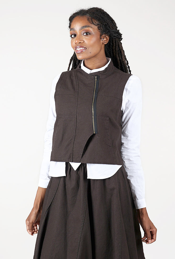 Lurdes Bergada Asym Zip Vest, Brown 