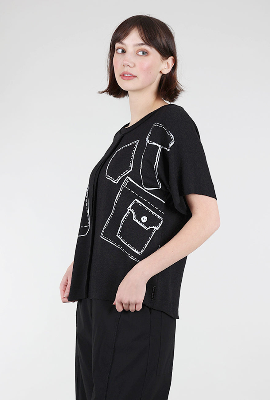 Paper Temples Pocket Print Knit Crew, Black/White 