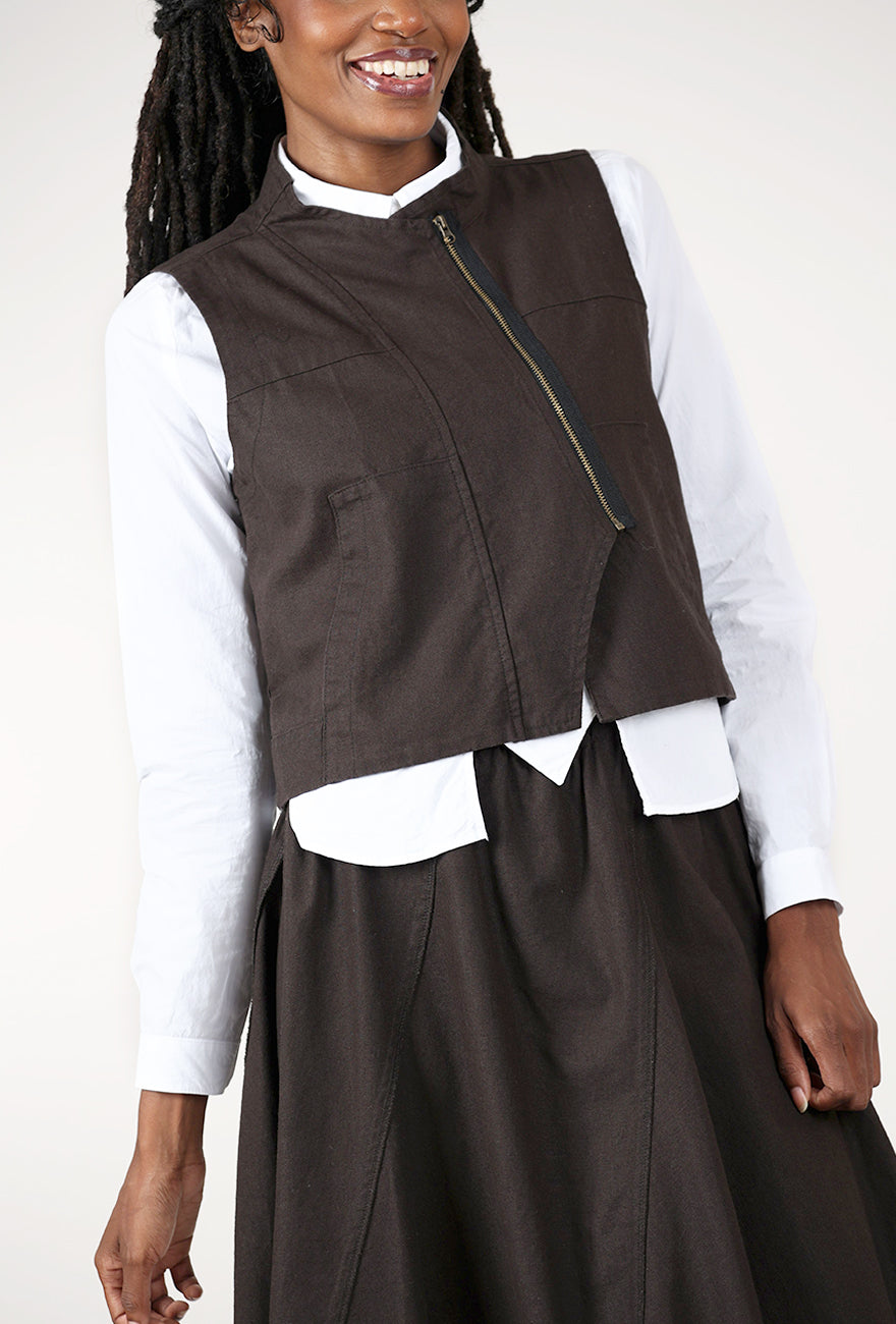 Lurdes Bergada Asym Zip Vest, Brown 
