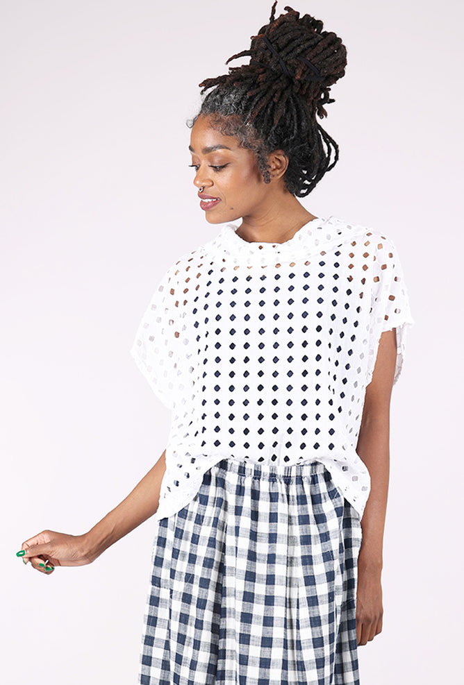 Eyelet Cowl Top, White