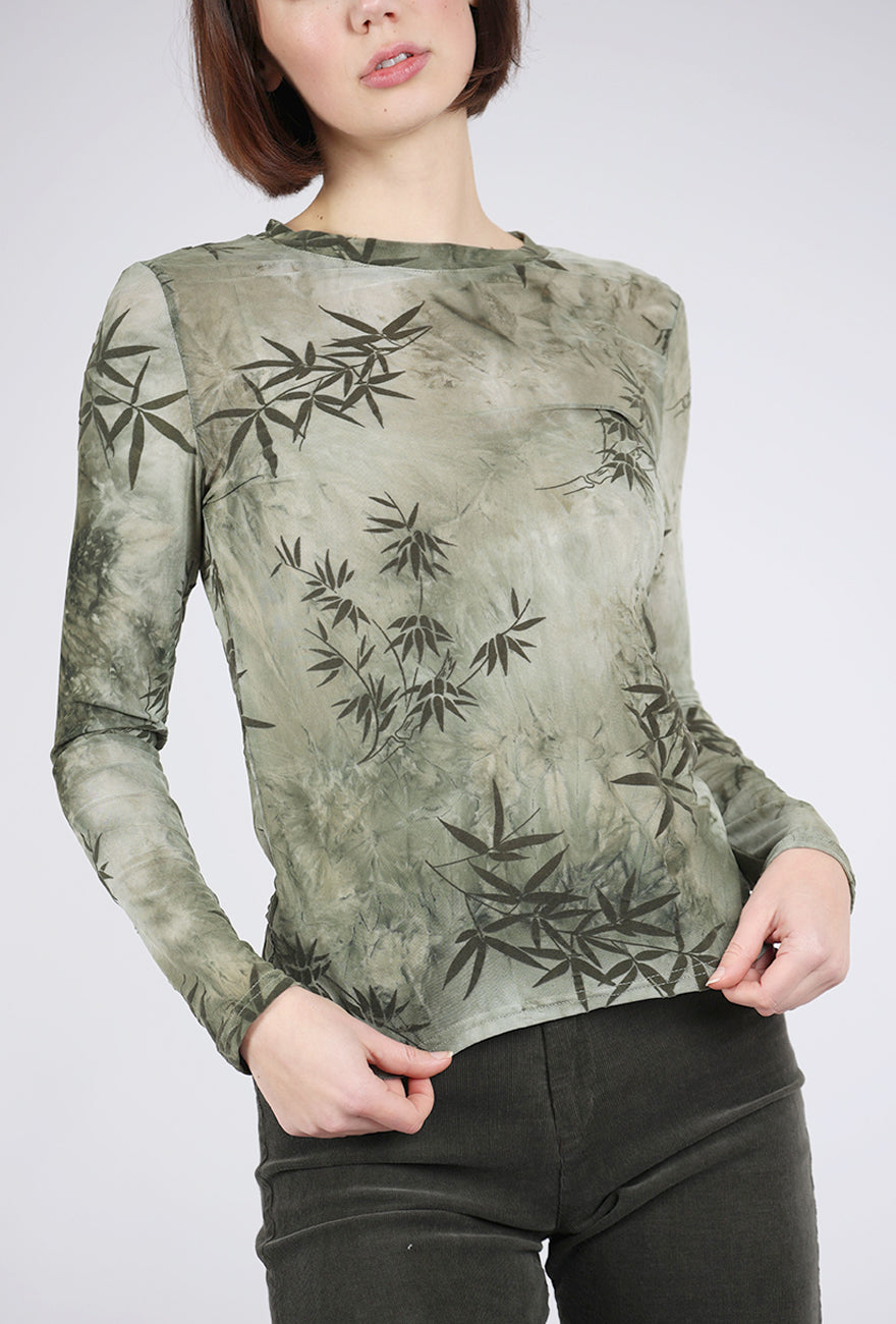 UZ Apparel Bamboo Leaf Mesh Top, Green 