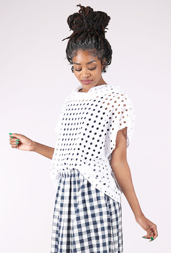Eyelet Cowl Top, White
