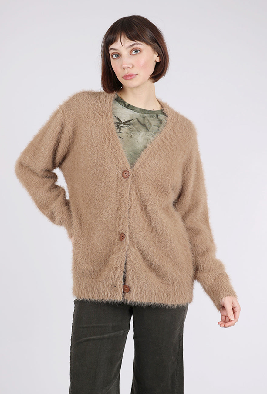 UZ Apparel Fuzzy Boyfriend Cardie, Khaki 