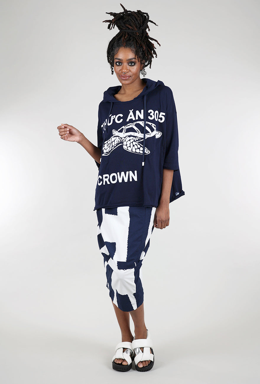 Rundholz French Terry Boxy Hoodie, Navy Print 