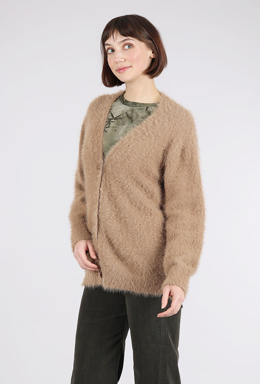 UZ Apparel Fuzzy Boyfriend Cardie, Khaki 