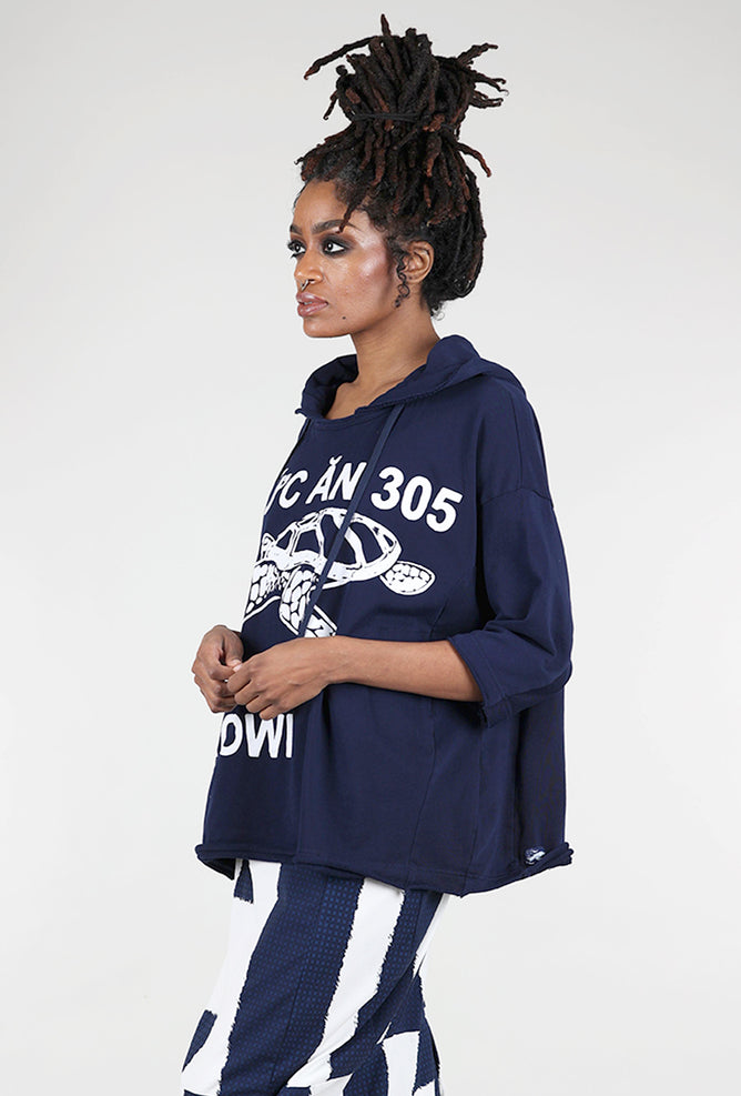 Rundholz French Terry Boxy Hoodie, Navy Print 