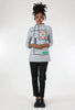 Trisha Tyler Felted Details Mock Neck Pullover, Gray/Orange Dots 