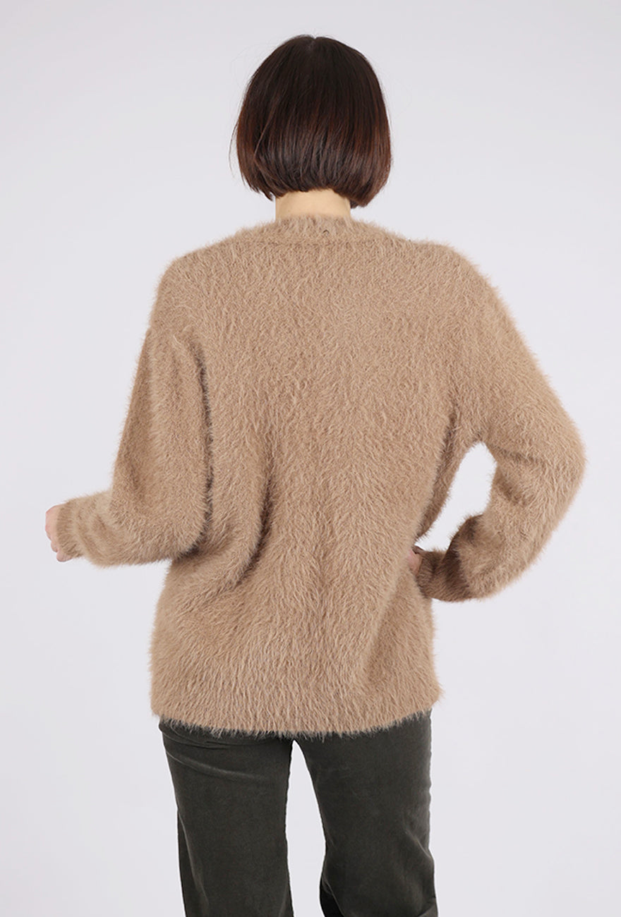 UZ Apparel Fuzzy Boyfriend Cardie, Khaki 