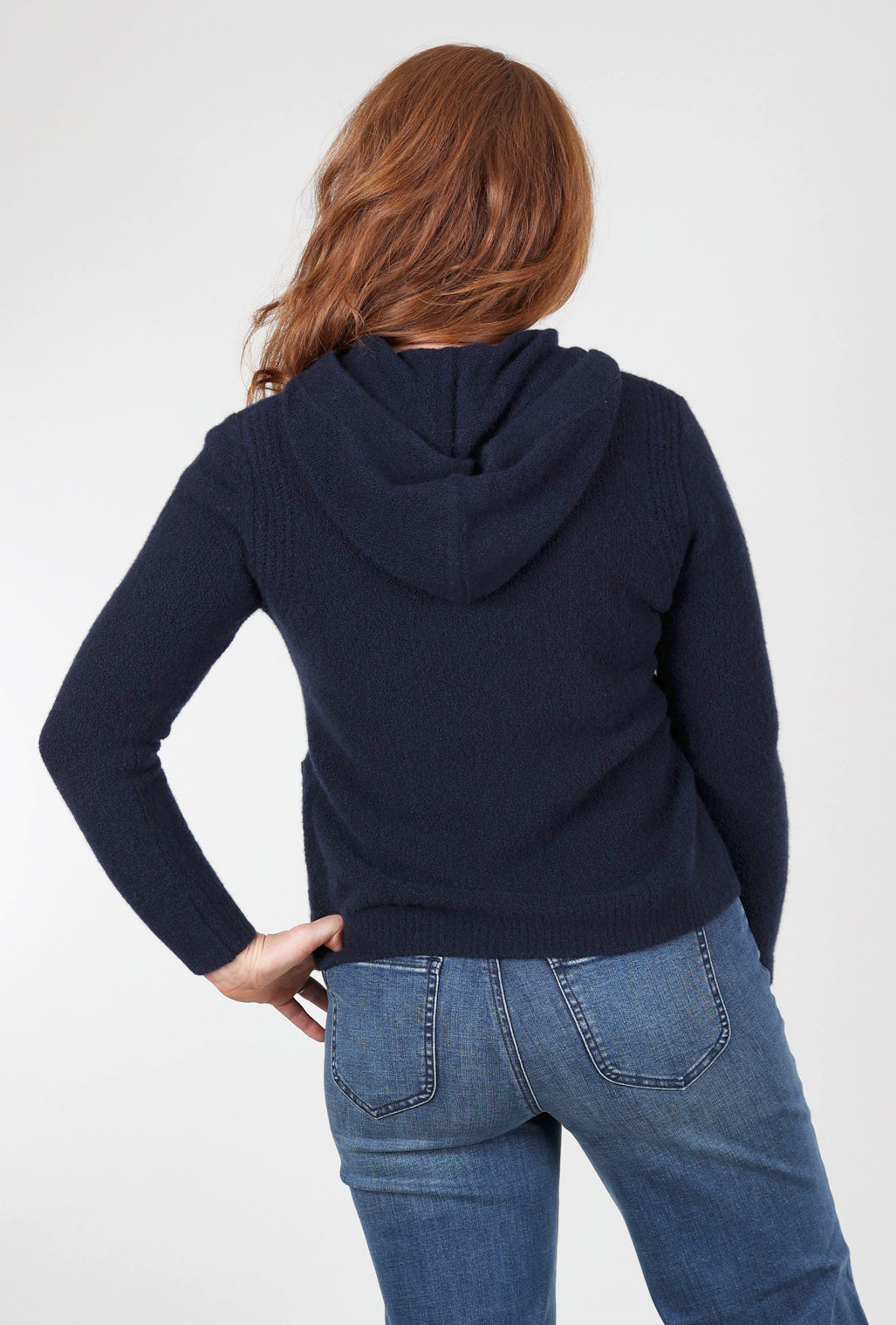 Kokun Cashmere Boucle Button-Down Hoodie, Navy 