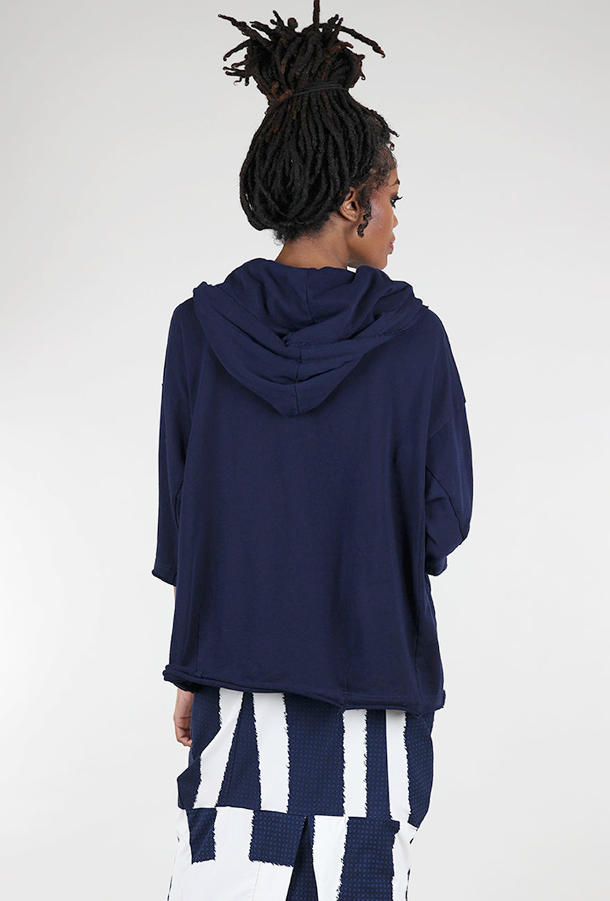 Rundholz French Terry Boxy Hoodie, Navy Print 