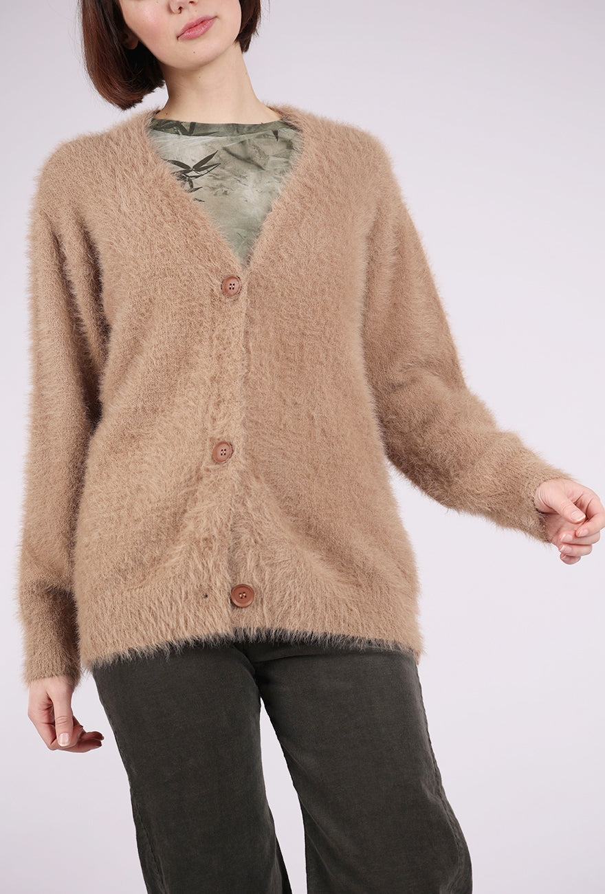 UZ Apparel Fuzzy Boyfriend Cardie, Khaki 