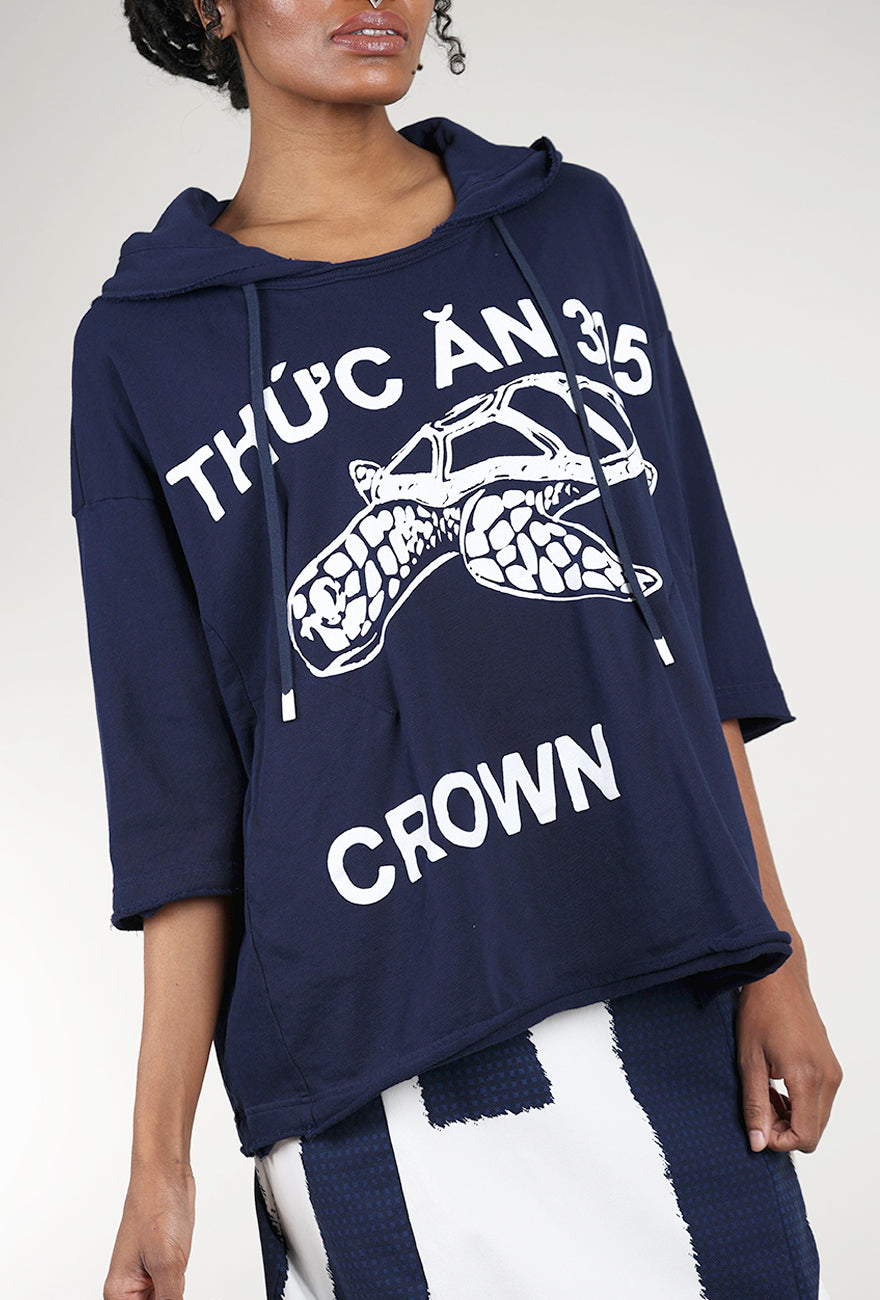 Rundholz French Terry Boxy Hoodie, Navy Print 