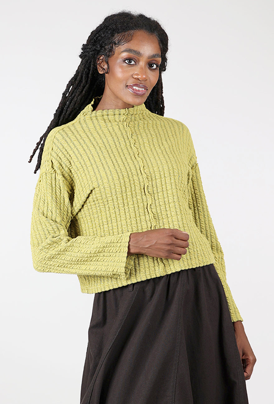 Cut Loose Texture Stripe Funnel Pullover, Pea 