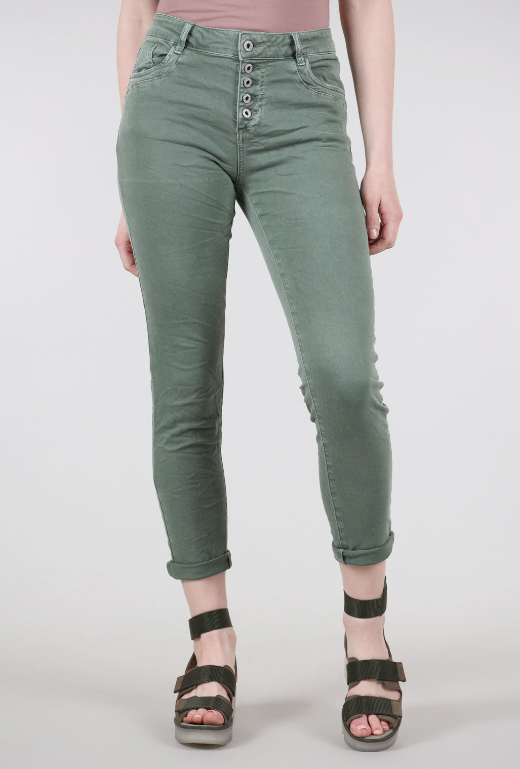 Femme Fatale Five Button Runner Pants, Sage 