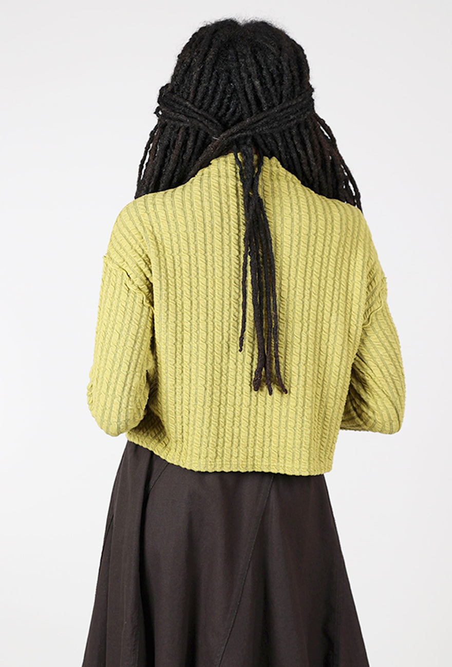 Cut Loose Texture Stripe Funnel Pullover, Pea 