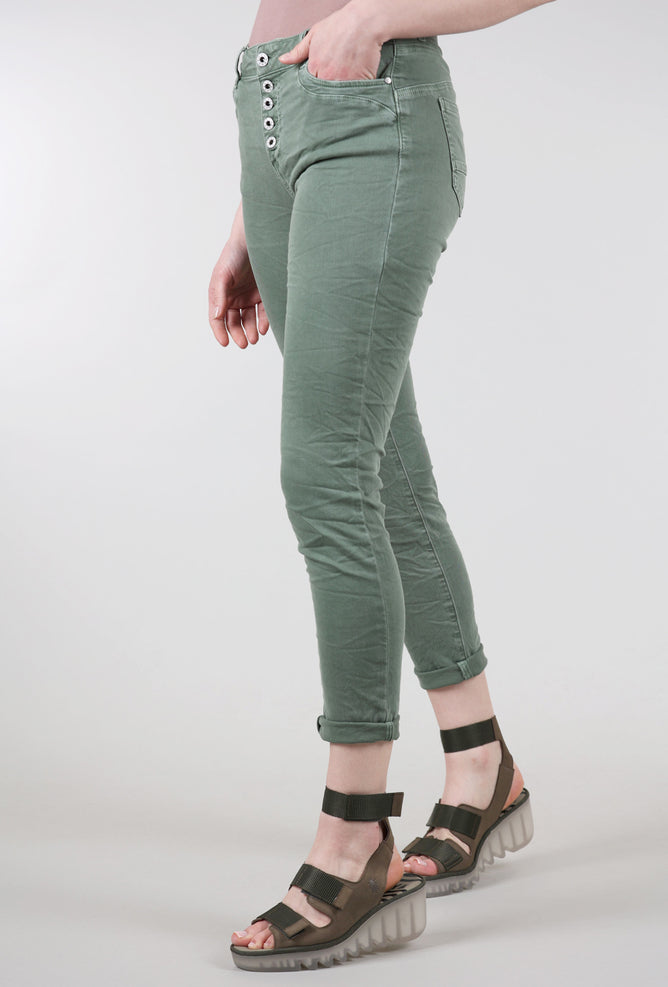 Femme Fatale Five Button Runner Pants, Sage 