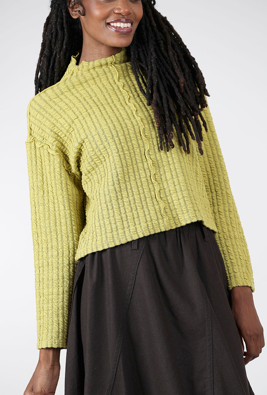 Cut Loose Texture Stripe Funnel Pullover, Pea 