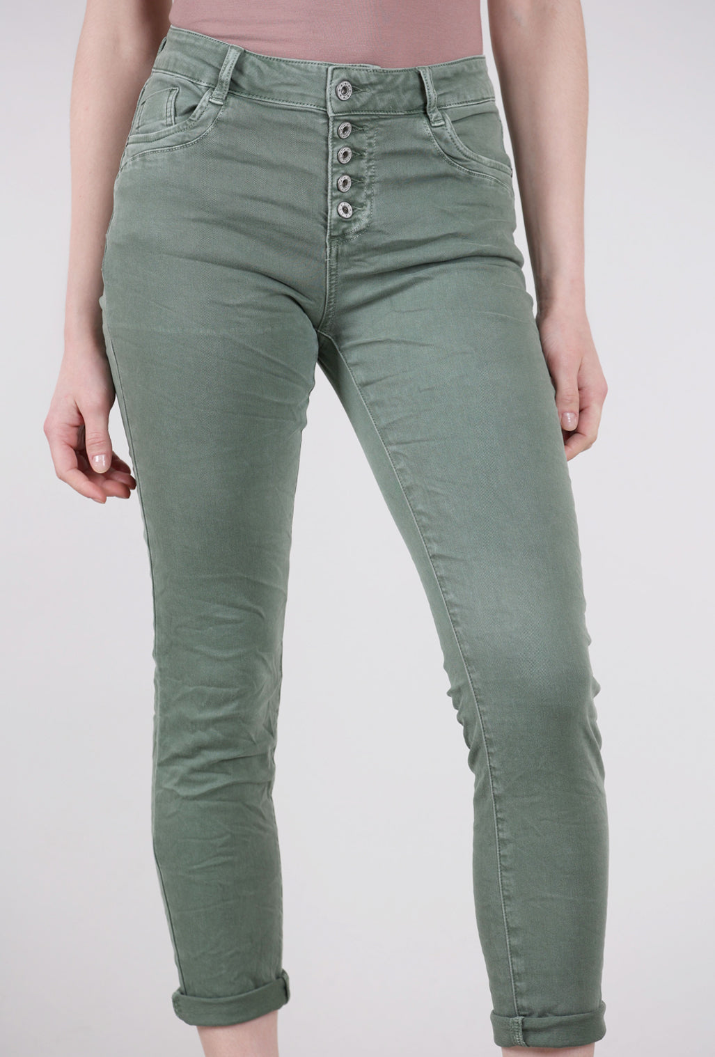 Femme Fatale Five Button Runner Pants, Sage 