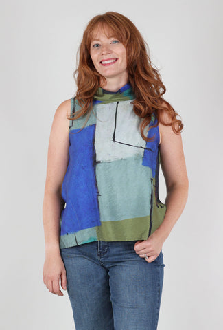 3 Potato Print Cowl Tank, Indigo/Gray 