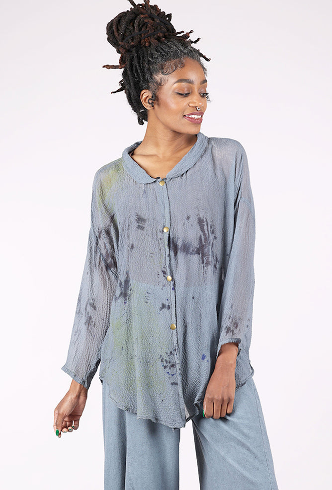 Fine Silk Messy Dye Blouse, Coal