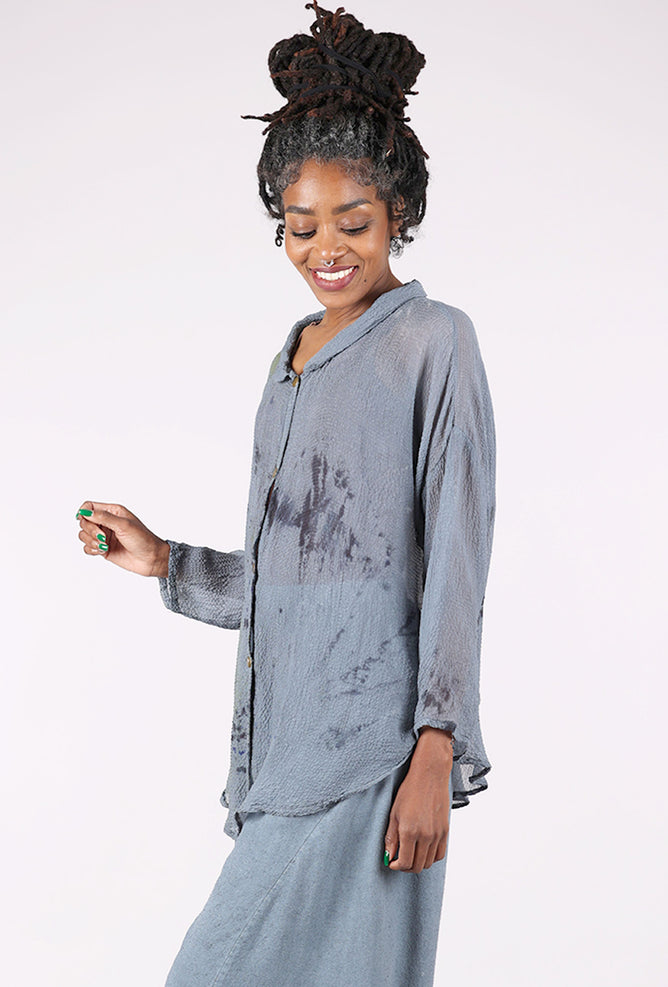 Fine Silk Messy Dye Blouse, Coal