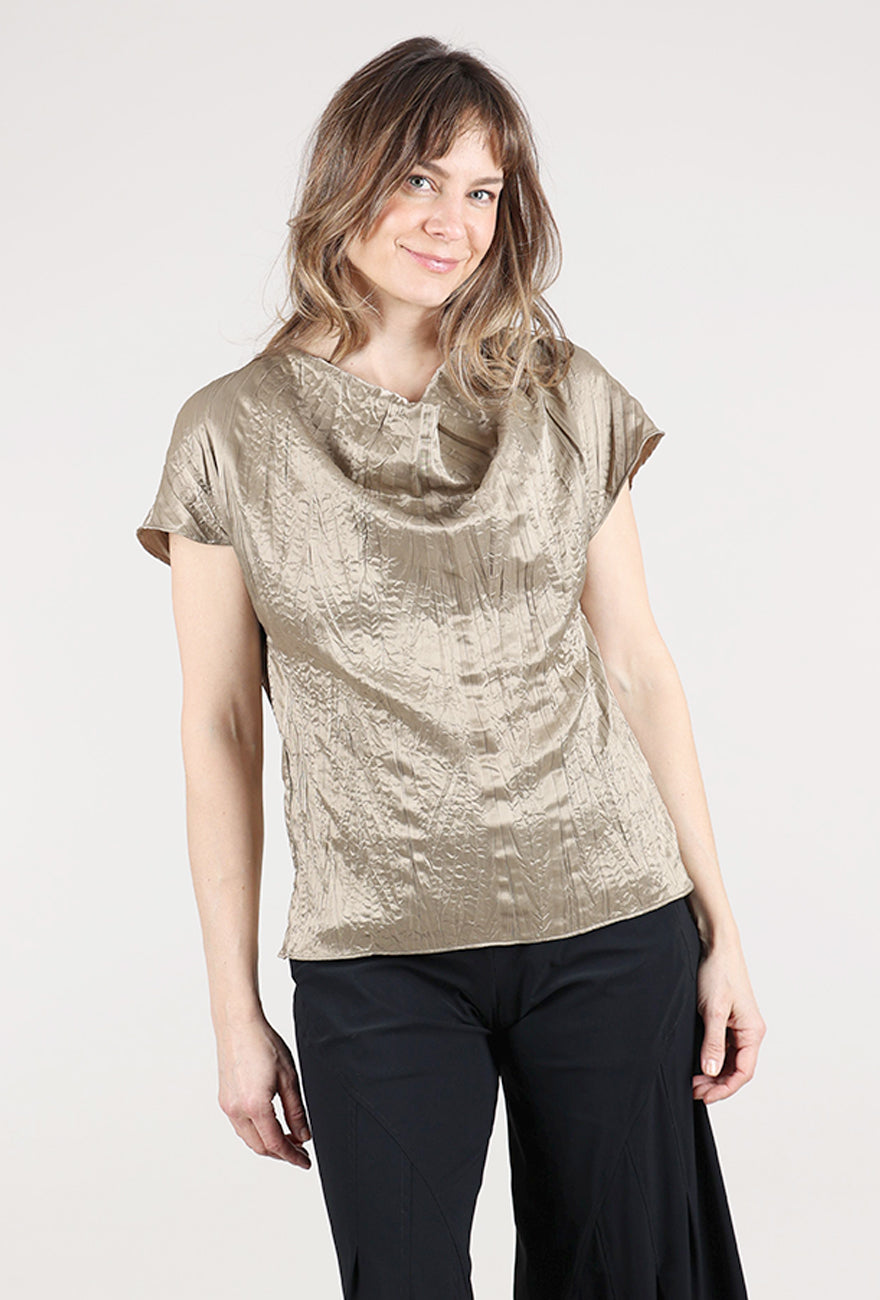 Grade & Gather Crinkle Sateen Drape-Neck Top, Fawn 